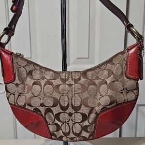 Coach EUC Y2K Half Moon Brown and Red Signature Shoulder Bag